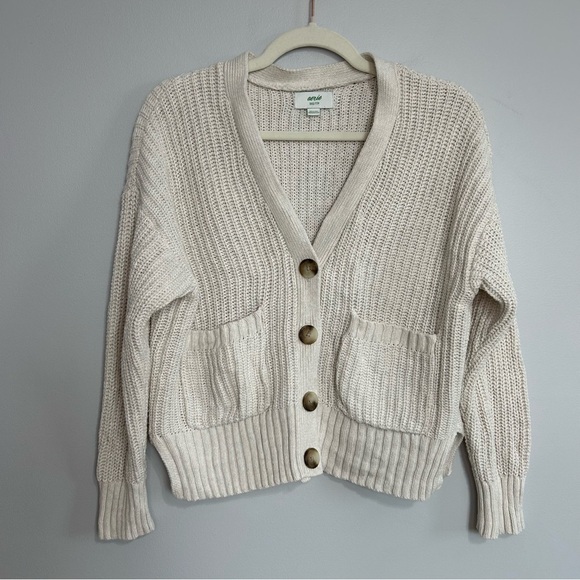 Aerie Wide Rib Oversized Cream Button-Up chunky Knit Women's Cardigan Size XXS - Picture 3 of 7